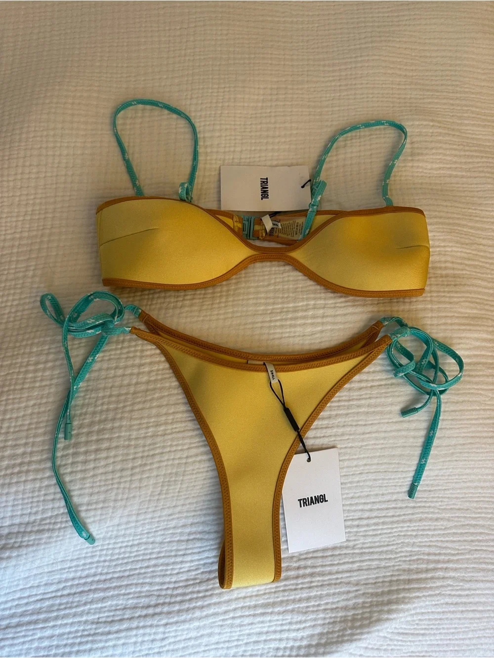 triangl swimwear Yellow Bikini Bottom with Teal Side Ties
